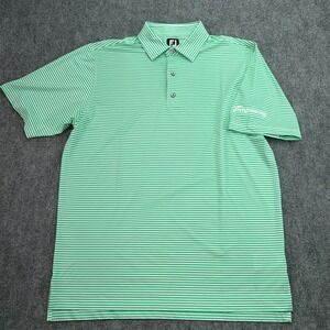 FootJoy FJ Polo Shirt Mens Large Green White Stripe Tanqueray Performance Golf